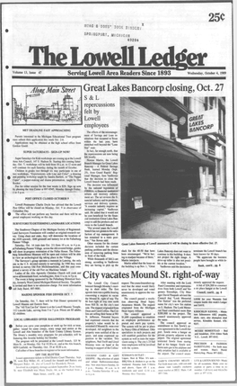 Great Lakes Bancorp Closing, Oct. 27 City Vacates Mound St. Right-Of