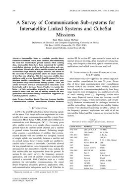 A Survey of Communication Sub-Systems for Intersatellite