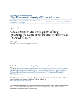 Characterization and Investigation of Fungi Inhabiting the Gastrointestinal Tract of Healthy and Diseased Humans Mallory J