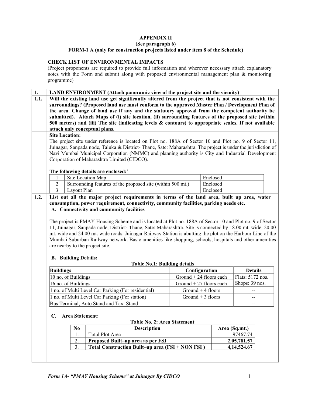 Form 1A- “PMAY Housing Scheme” at Juinagar by CIDCO 1 APPENDIX II - DocsLib