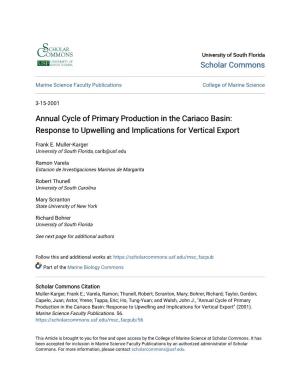 Annual Cycle of Primary Production in the Cariaco Basin: Response to Upwelling and Implications for Vertical Export