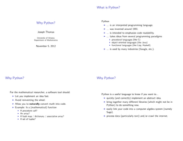 Why Python? Python I