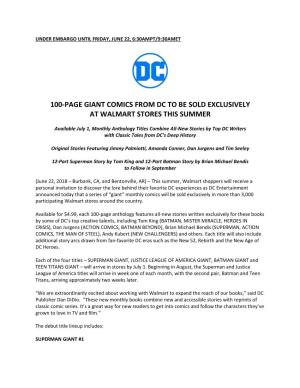 100-Page Giant Comics from Dc to Be Sold Exclusively at Walmart Stores This Summer