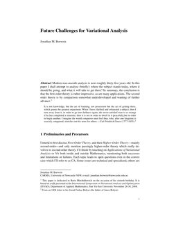 Future Challenges for Variational Analysis
