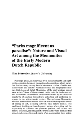Nature and Visual Art Among the Mennonites of the Early Modern Dutch Republic