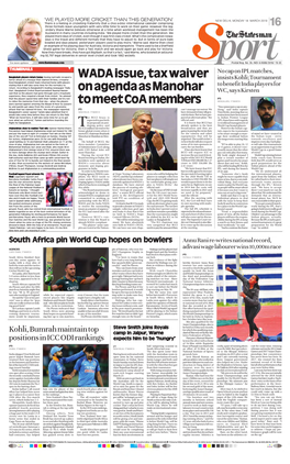 WADA Issue, Tax Waiver on Agenda As Manohar to Meet Coa Members