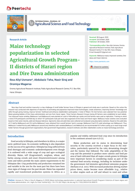 Maize Technology Popularization in Selected Agricultural Growth Program-II Districts of Harari Region and Dire Dawa Administration