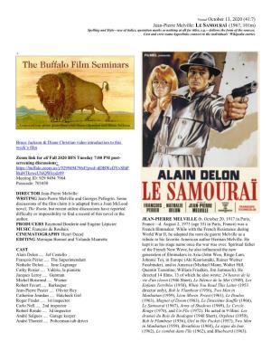 LE SAMOURAÏ (1967, 101M) Spelling and Style—Use of Italics, Quotation Marks Or Nothing at All for Titles, E.G.—Follows the Form of the Sources