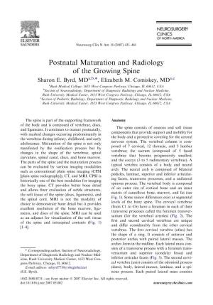 Postnatal Maturation and Radiology of the Growing Spine Sharon E