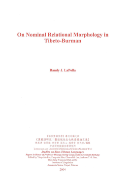 On Nominal Relational Morphology in Tibeto-Burman