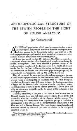 Anthropological Structure of the Jewish People in the Light of Polish Analyses*