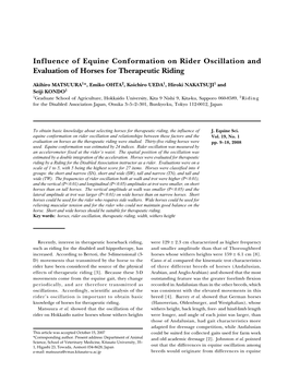 Influence of Equine Conformation on Rider Oscillation and Evaluation of Horses for Therapeutic Riding