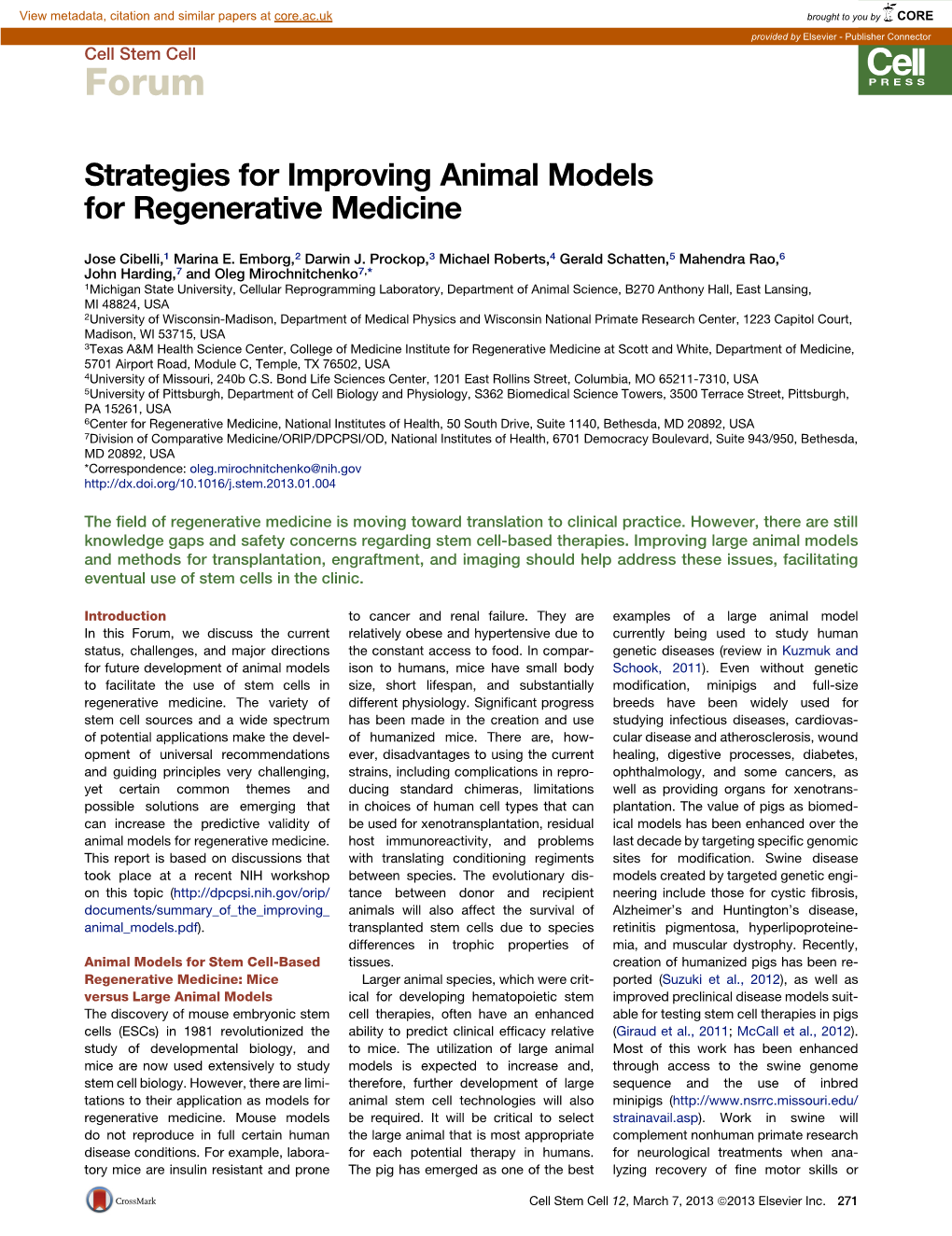 Strategies for Improving Animal Models for Regenerative Medicine