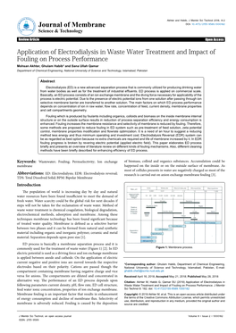 Application of Electrodialysis in Waste Water Treatment and Impact Of