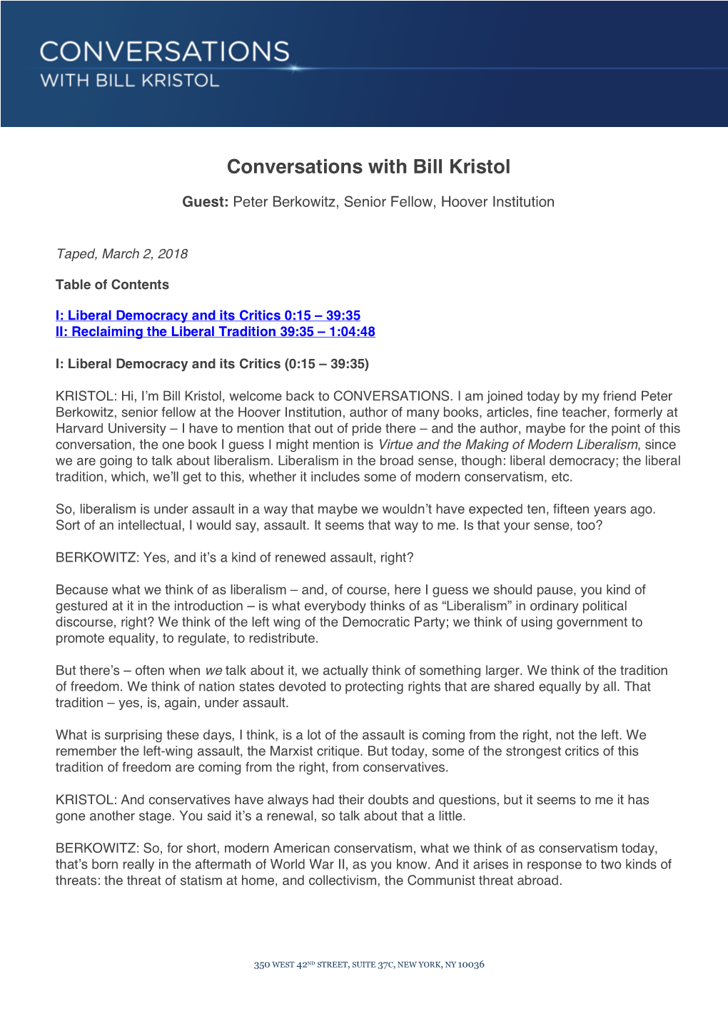 Conversations with Bill Kristol