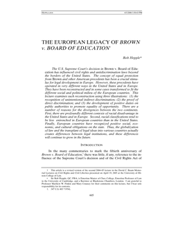 THE EUROPEAN LEGACY of BROWN V. BOARD of EDUCATION†