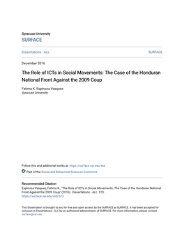 The Role of Icts in Social Movements: the Case of the Honduran National Front Against the 2009 Coup