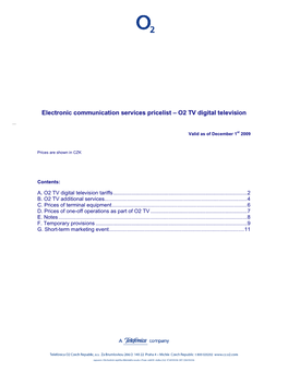 Electronic Communication Services Pricelist – O2 TV Digital Television