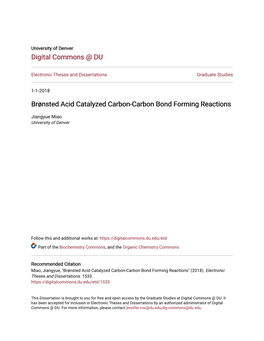 Brønsted Acid Catalyzed Carbon-Carbon Bond Forming Reactions
