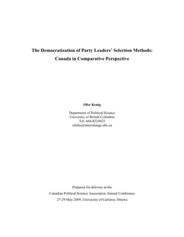 The Democratization of Party Leaders' Selection Methods
