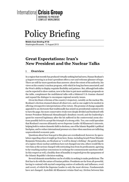 Great Expectations: Iran's New President and the Nuclear Talks