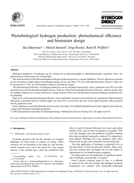 Photobiological Hydrogen Production: Photochemical E Ciency and Bioreactor Design