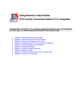 Doing Business in Saudi Arabia: 2010 Country Commercial Guide for U.S