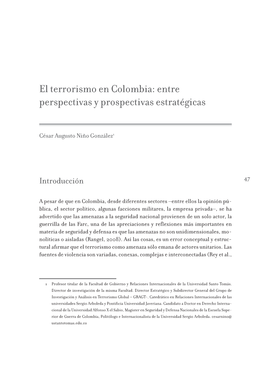 El Terrorismo En Colombia: Entre Perspectivas Y Prospectivas Estratégicas