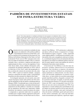 Padrões De Investimentos Estatais Em Infra-Estrutura Viária