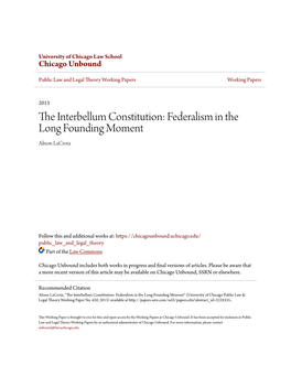 The Interbellum Constitution: Federalism in the Long Founding Moment