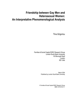 Friendship Between Gay Men and Heterosexual Women: an Interpretative Phenomenological Analysis