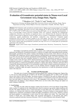 Evaluation of Groundwater Potential Status in Nkanu-West Local Government Area, Enugu State, Nigeria