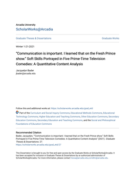 “Communication Is Important. I Learned That on the Fresh Prince Show.” Soft Skills Portrayed in Five Prime-Time Television Comedies: a Quantitative Content Analysis