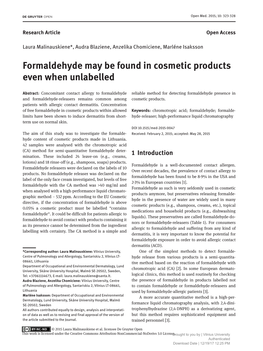 Formaldehyde May Be Found in Cosmetic Products Even When Unlabelled