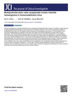 Multipotential Stem Cells Recapitulate Human Infantile Hemangioma in Immunodeficient Mice