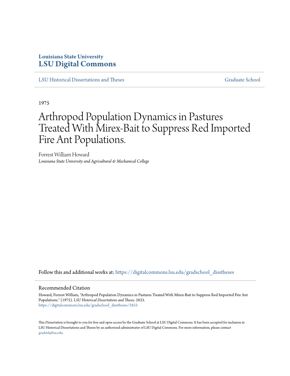 Arthropod Population Dynamics in Pastures Treated with Mirex-Bait to Suppress Red Imported Fire Ant Populations