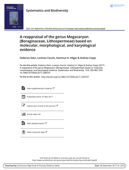 A Reappraisal of the Genus Megacaryon \(Boraginaceae