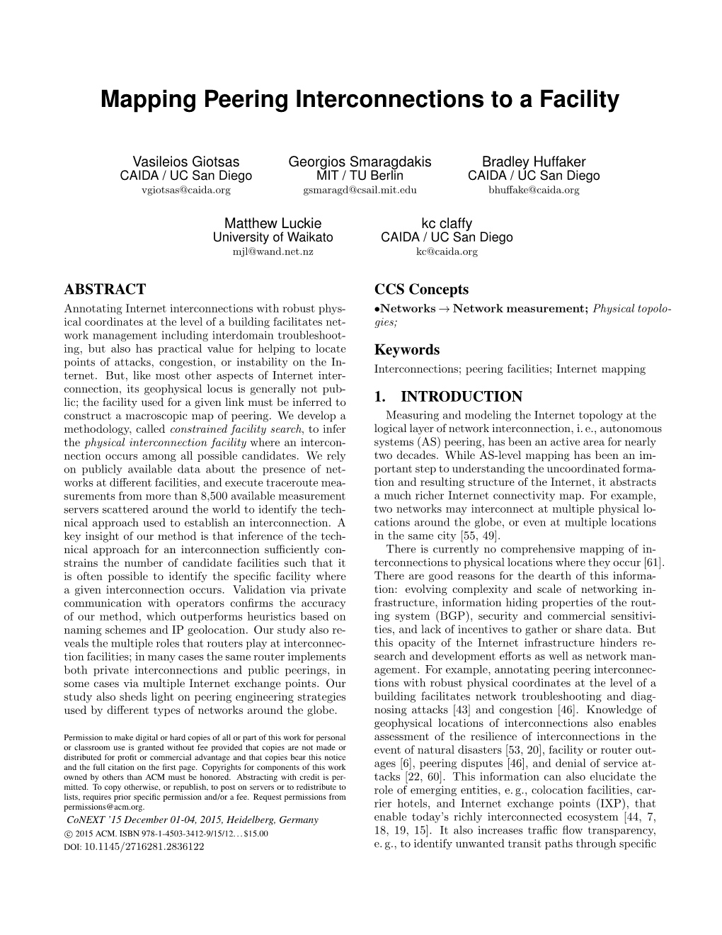 Mapping Peering Interconnections to a Facility