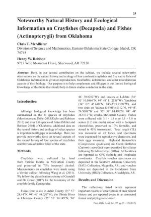 (Decapoda) and Fishes (Actinopterygii) from Oklahoma Chris T