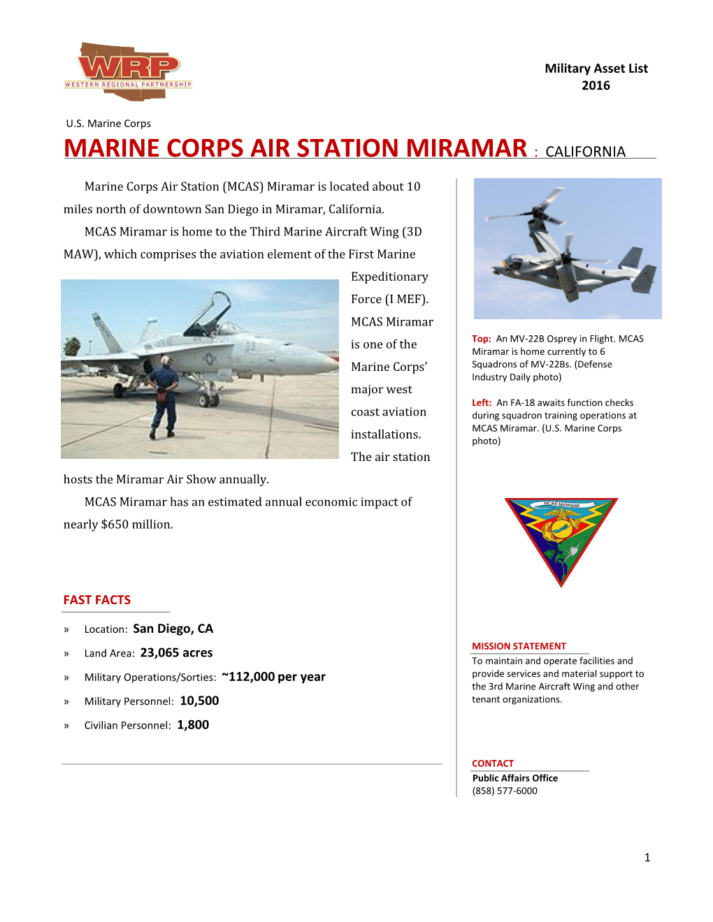 Marine Corps Air Station Miramar : California
