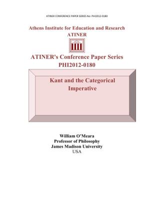 ATINER's Conference Paper Series PHI2012-0180 Kant and The