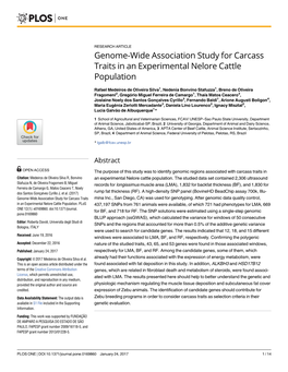 Genome-Wide Association Study for Carcass Traits in an Experimental Nelore Cattle Population