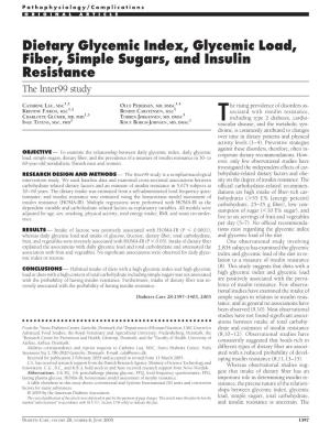 Dietary Glycemic Index, Glycemic Load, Fiber, Simple Sugars, and Insulin Resistance the Inter99 Study