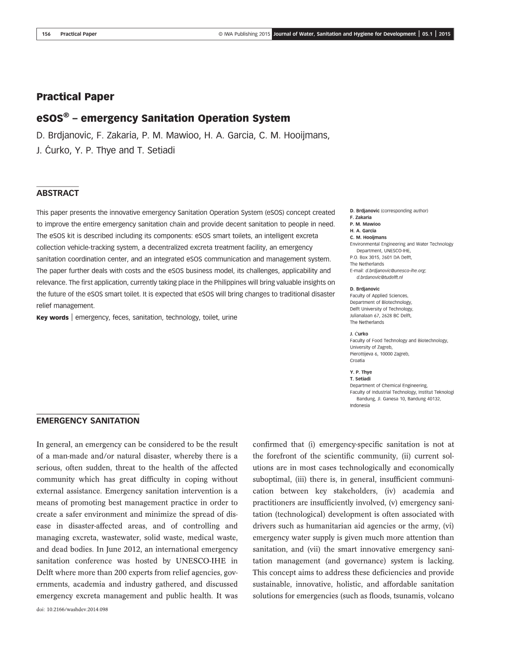 Practical Paper Esos® – Emergency Sanitation Operation System D