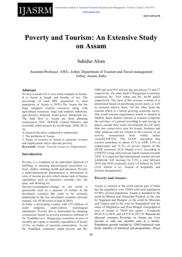 Poverty and Tourism: an Extensive Study on Assam