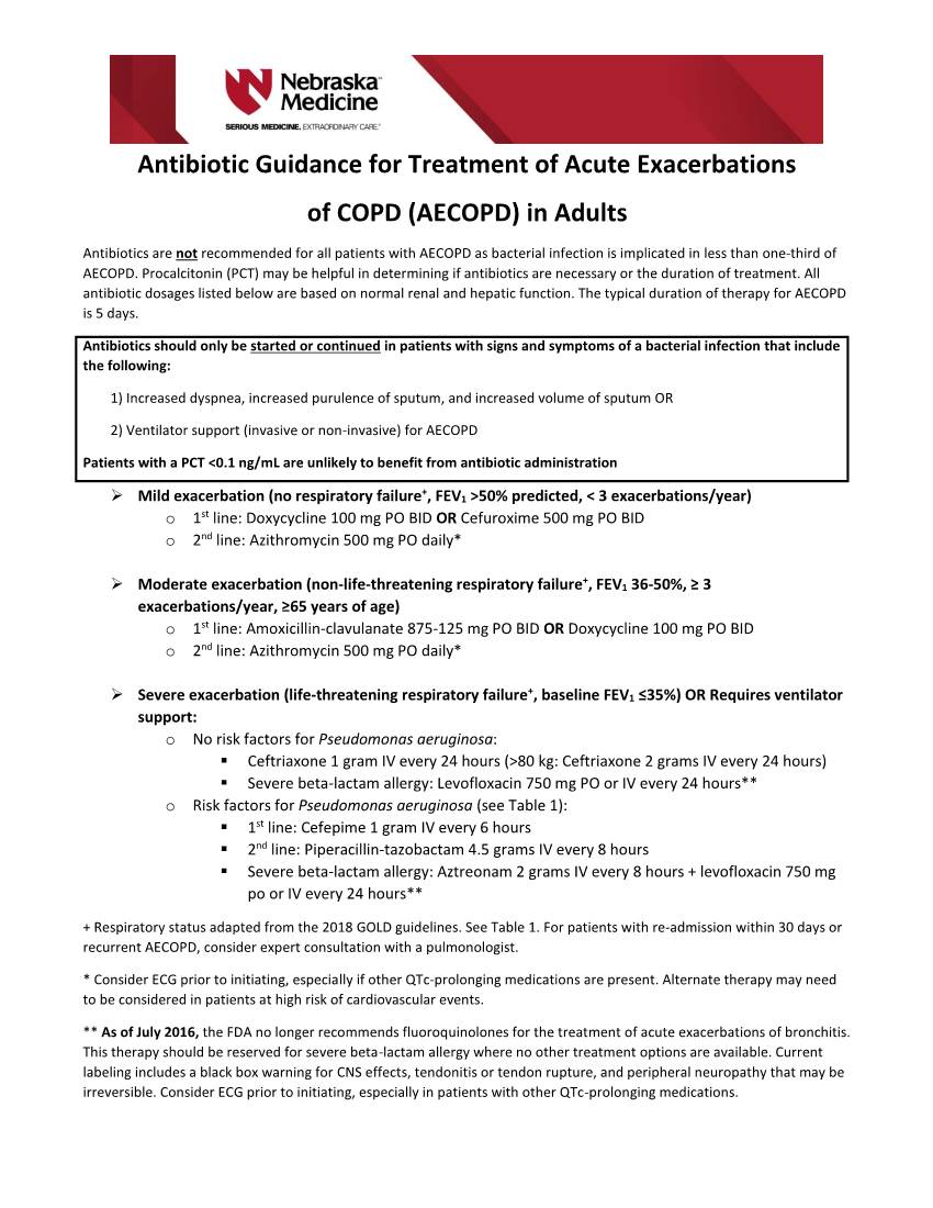 Antibiotic Guidance for Treatment of Acute Exacerbations of COPD (AECOPD) in Adults