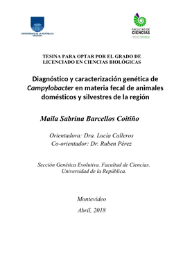 Diagnóstico Y Caracterización Genética De Campylobacter En Materia Fecal De Animales Domésticos Y Silvestres De La Región