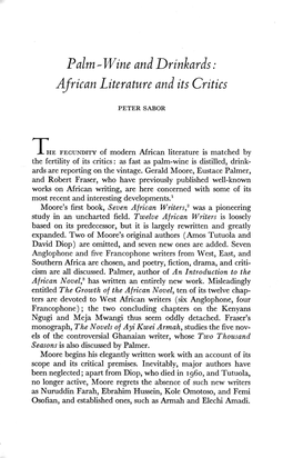 Palm - Wine and Drinhards : African Literature and Its Critics