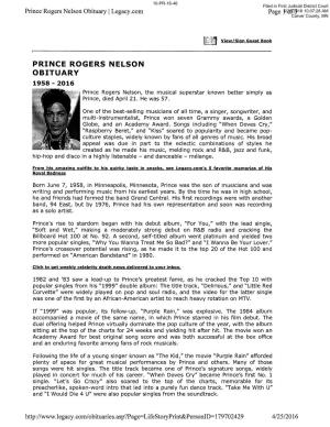 Prince Rogers Nelson Obituary I Legacy.Com Page 4/26/20161 Of3 10:07:28 AM Carver County, MN