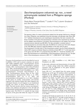 Saccharopolyspora Cebuensis Sp. Nov., a Novel Actinomycete Isolated from a Philippine Sponge (Porifera)